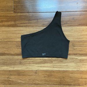 SET ACTIVE ribbed one shoulder sculptflex top, espresso